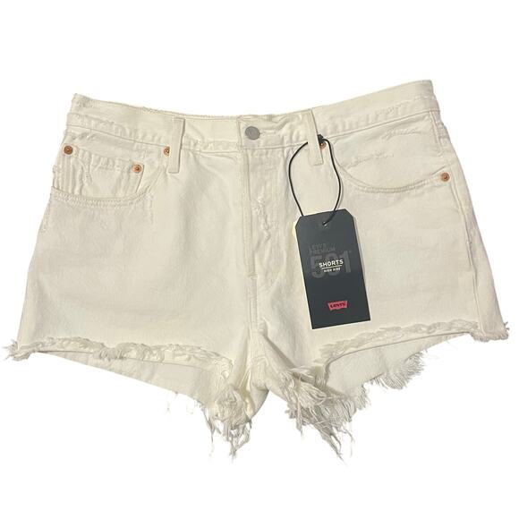 Levi’s 501 Signature Button Fly High Rise Cream Denim Shorts Women's Size 31 - Picture 1 of 14